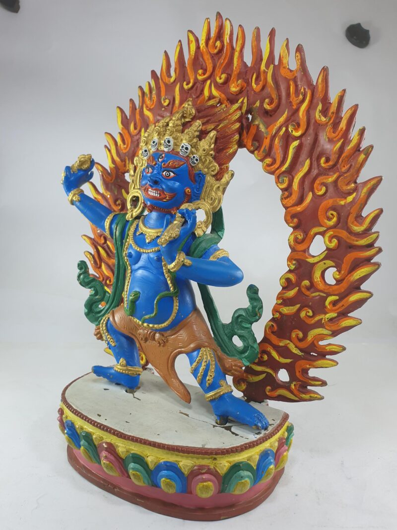 Buddhist Statue of Vajrapani Chana Dorje with Traditional Color Finishing and Gold-Painted Face - Image 5