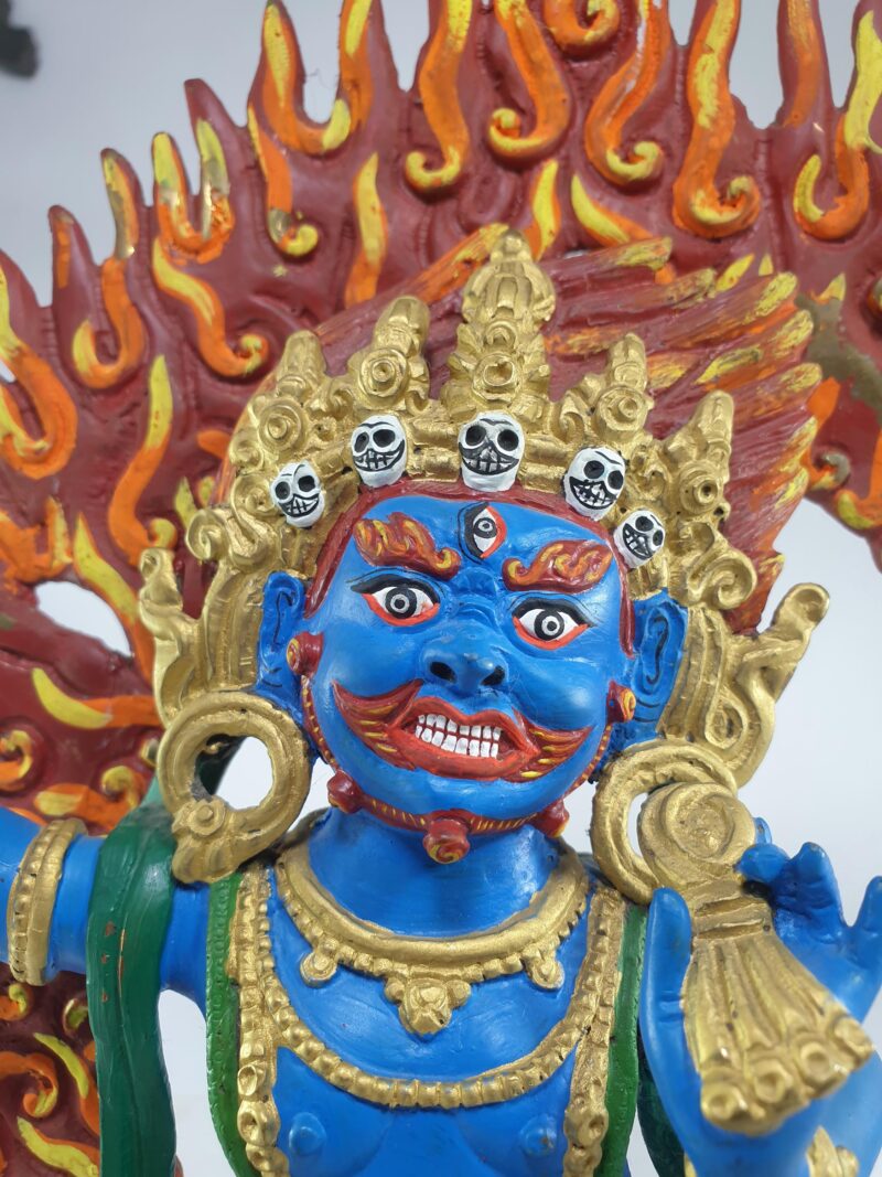 Buddhist Statue of Vajrapani Chana Dorje with Traditional Color Finishing and Gold-Painted Face - Image 4