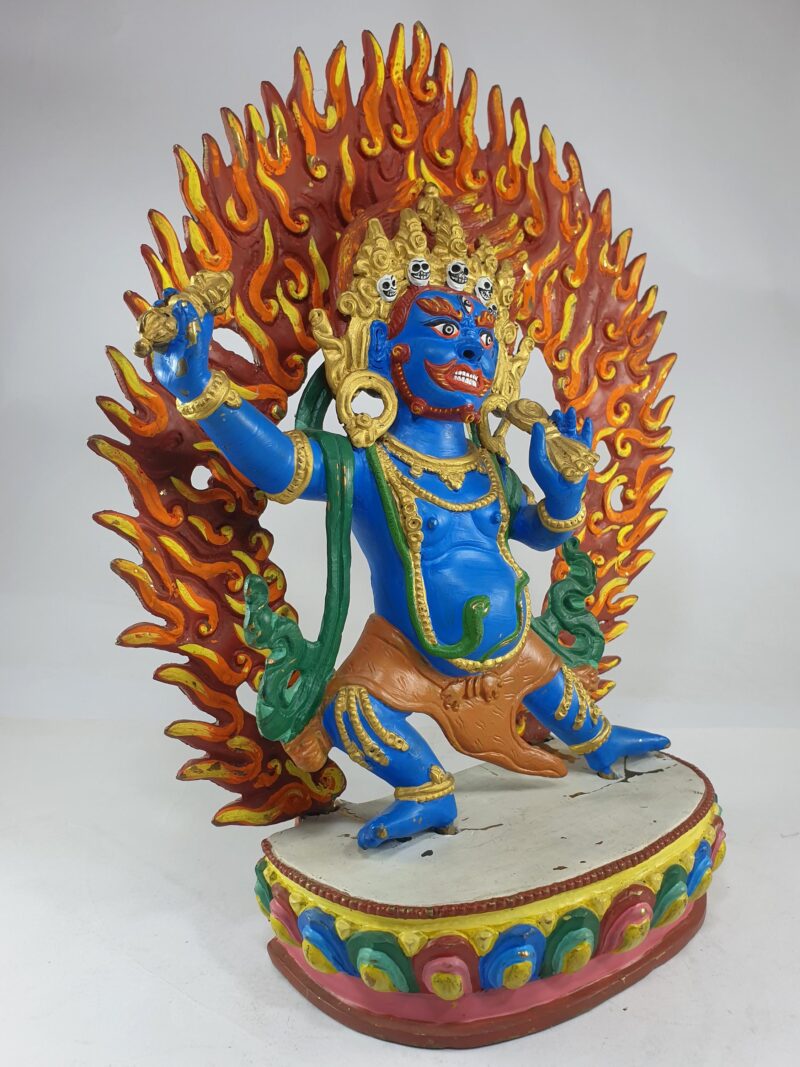 Buddhist Statue of Vajrapani Chana Dorje with Traditional Color Finishing and Gold-Painted Face - Image 3