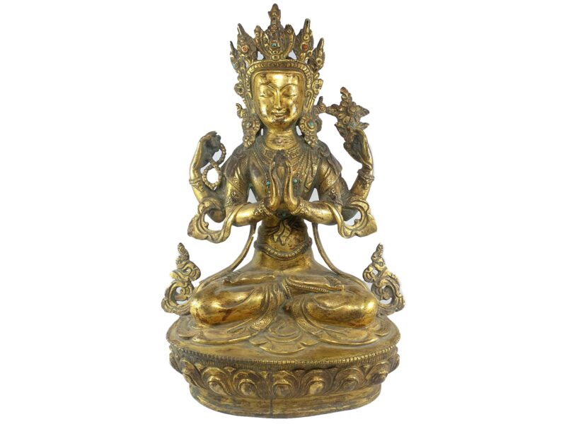 Old Stock Statue Of Chenrezig, Full Fire Gold Plated