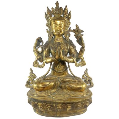 Old Stock Statue Of Chenrezig, Full Fire Gold Plated