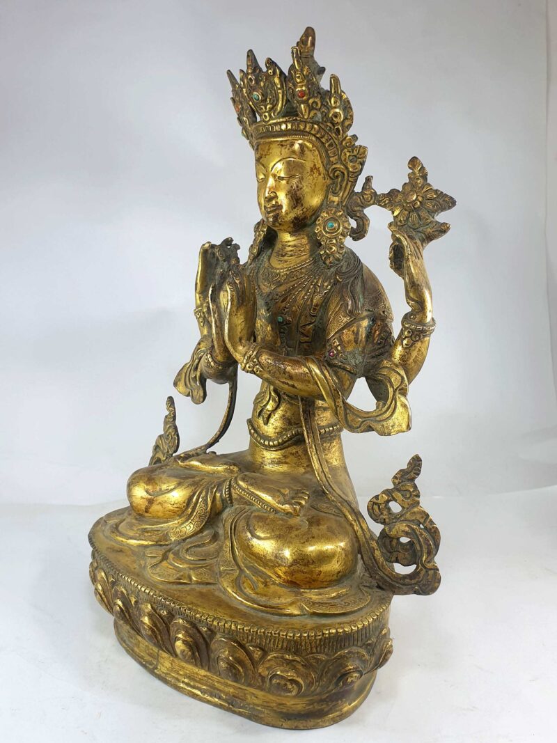 Old Stock Statue Of Chenrezig, Full Fire Gold Plated - Image 4