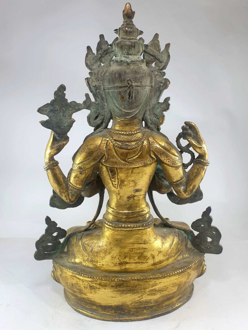 Old Stock Statue Of Chenrezig, Full Fire Gold Plated - Image 3
