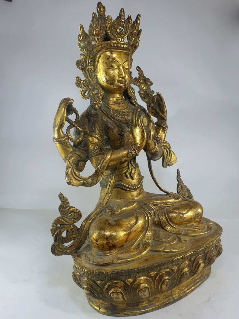 Old Stock Statue Of Chenrezig, Full Fire Gold Plated - Image 2