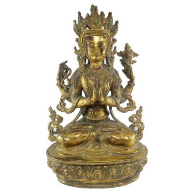 Old Stock Statue Of Chenrezig, Full Fire Gold Plated
