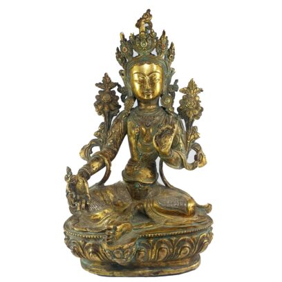 Old Stock Statue Of Green Tara, Full Fire Gold Plated