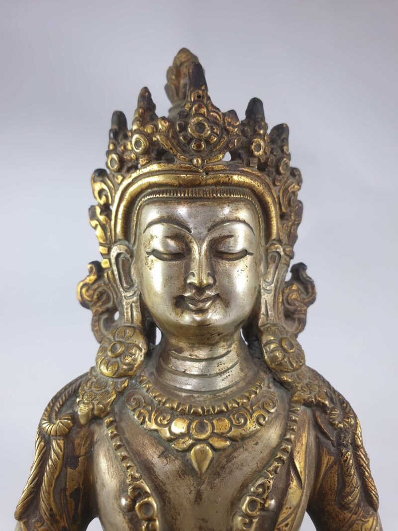 Buddhist Statue Of Aparimita Silver And Gold Plated, Antique Finishing, Chepame, Amitayus - Image 3
