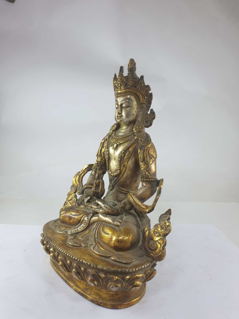 Buddhist Statue Of Aparimita Silver And Gold Plated, Antique Finishing, Chepame, Amitayus - Image 4