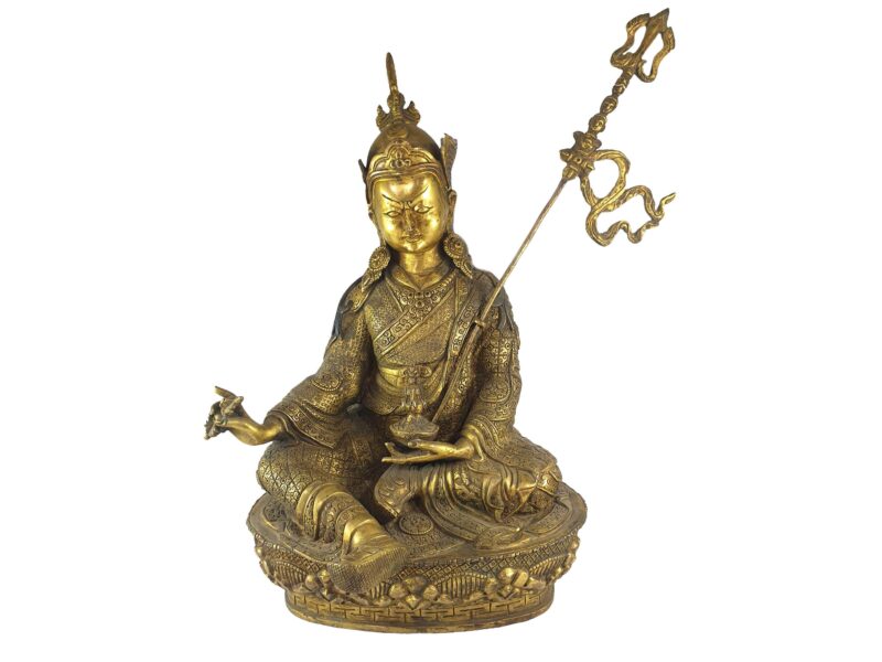 Old Stock: Buddhist Statue of Padmasambhava, Full Gold-Plated with Antique Finishing