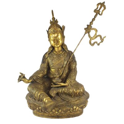 Old Stock: Buddhist Statue of Padmasambhava, Full Gold-Plated with Antique Finishing
