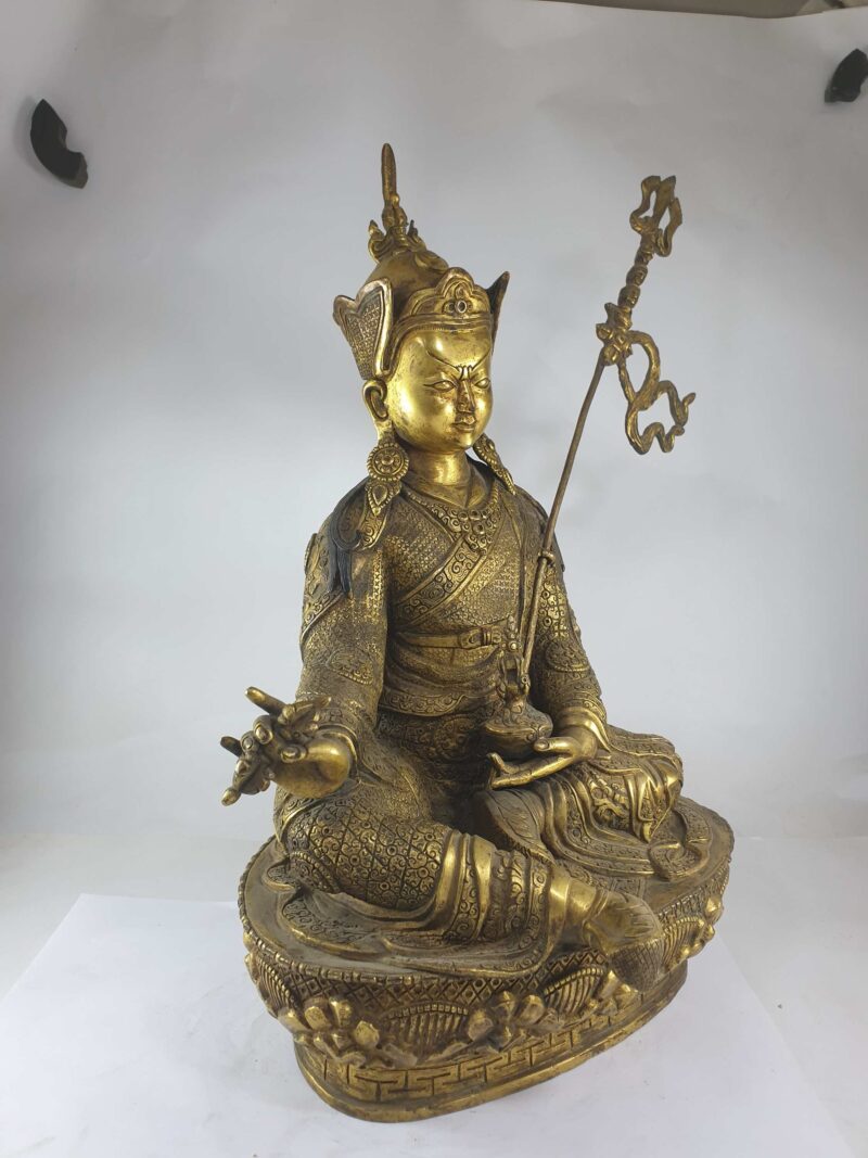 Old Stock: Buddhist Statue of Padmasambhava, Full Gold-Plated with Antique Finishing - Image 2