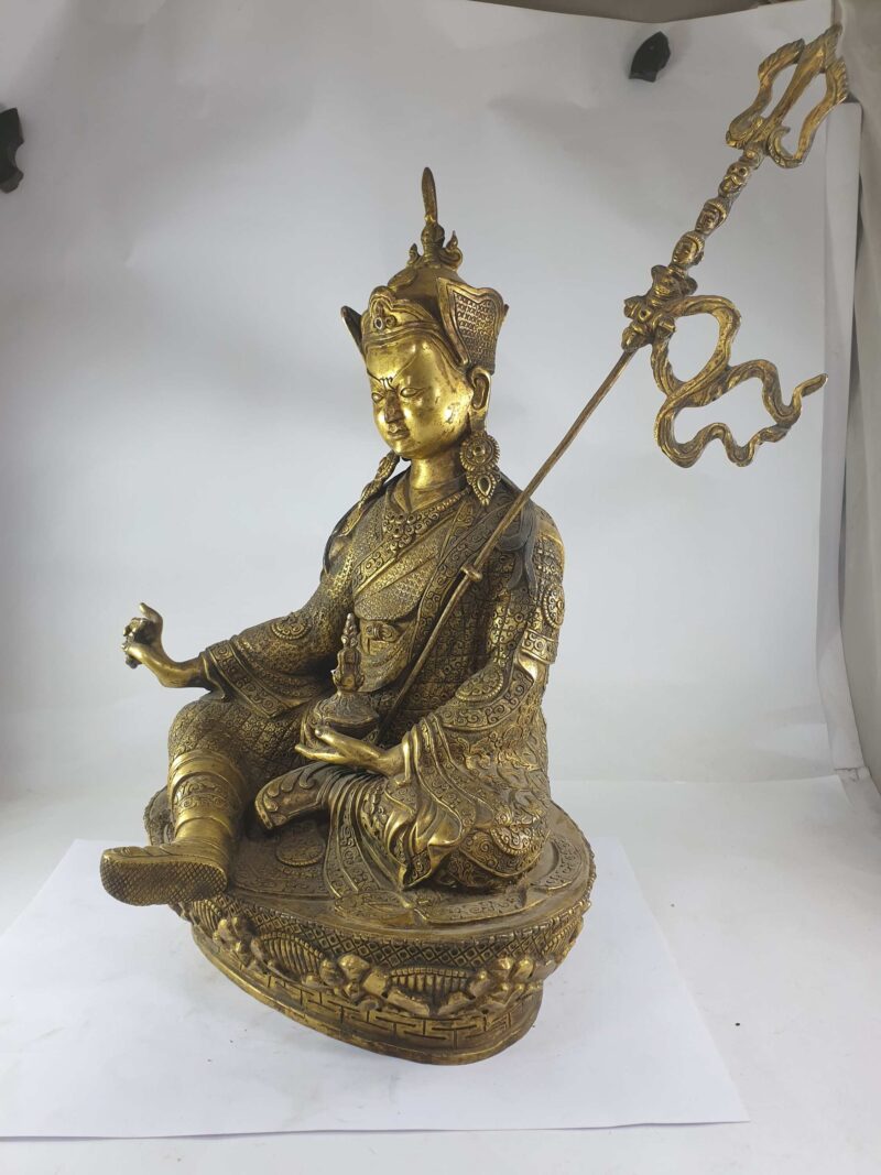 Old Stock: Buddhist Statue of Padmasambhava, Full Gold-Plated with Antique Finishing - Image 4