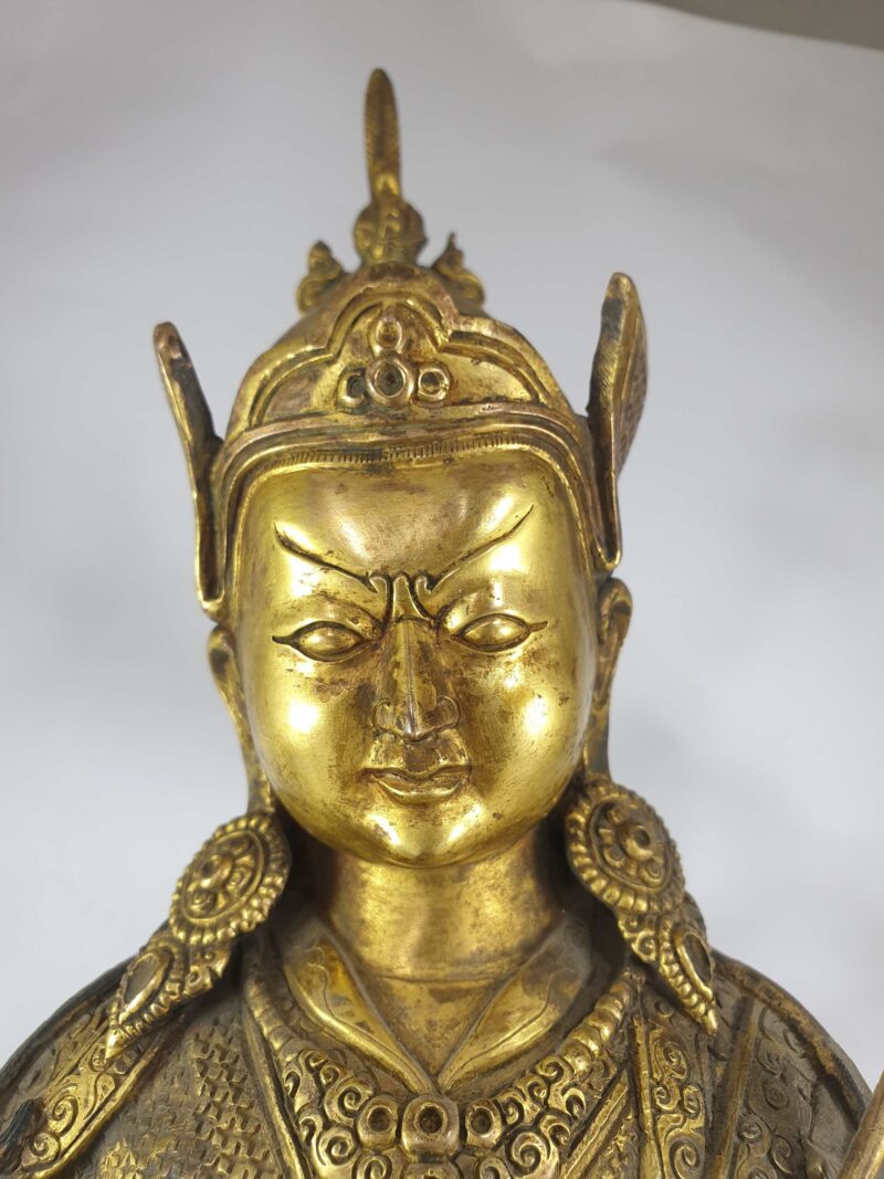 Old Stock: Buddhist Statue of Padmasambhava, Full Gold-Plated with Antique Finishing - Image 3