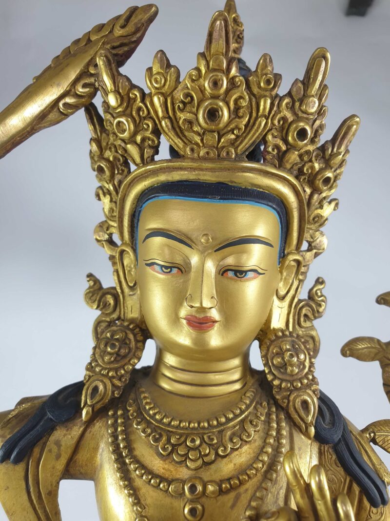 Buddhist Statue of Manjushri (Full Gold Plated with Painted Face) - Image 3