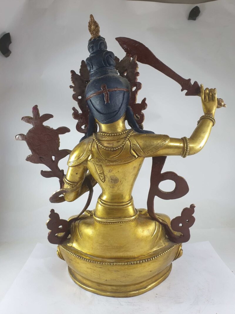 Buddhist Statue of Manjushri (Full Gold Plated with Painted Face) - Image 5