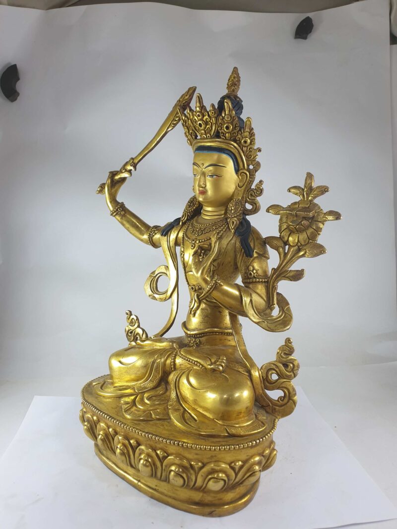Buddhist Statue of Manjushri (Full Gold Plated with Painted Face) - Image 4