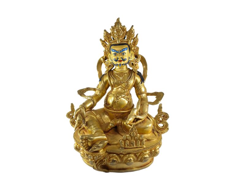 Buddhist Statue of Yellow Jambhala (Full Gold Plated with Painted Face)