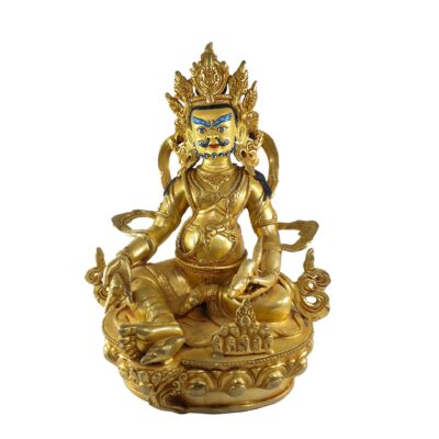 Buddhist Statue of Yellow Jambhala (Full Gold Plated with Painted Face)