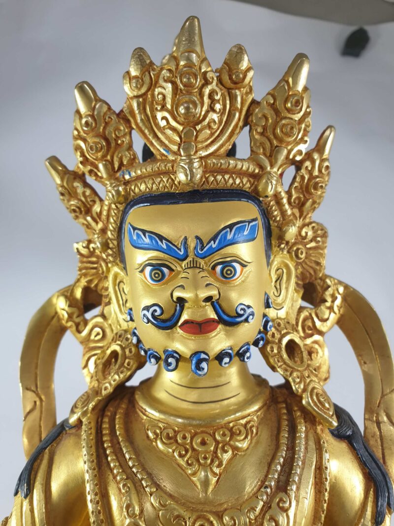 Buddhist Statue of Yellow Jambhala (Full Gold Plated with Painted Face) - Image 3