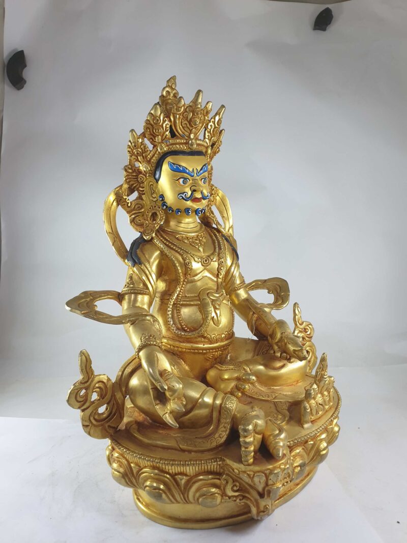 Buddhist Statue of Yellow Jambhala (Full Gold Plated with Painted Face) - Image 2