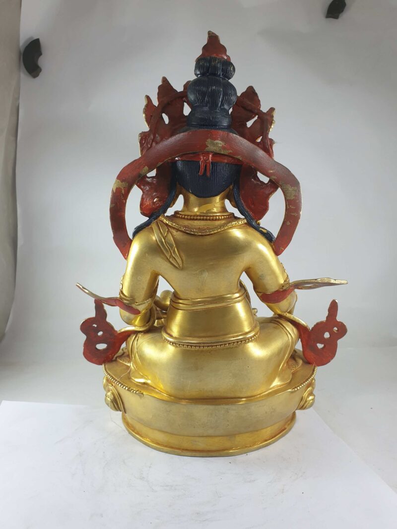 Buddhist Statue of Yellow Jambhala (Full Gold Plated with Painted Face) - Image 5