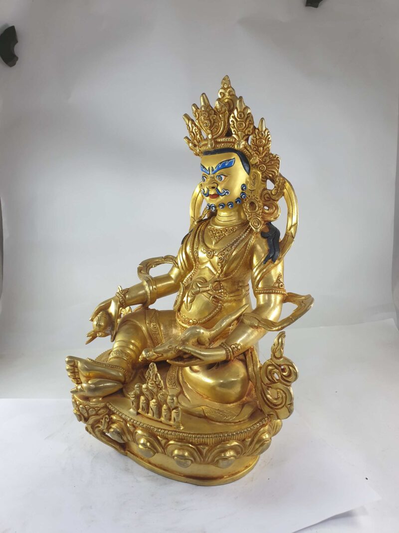 Buddhist Statue of Yellow Jambhala (Full Gold Plated with Painted Face) - Image 4