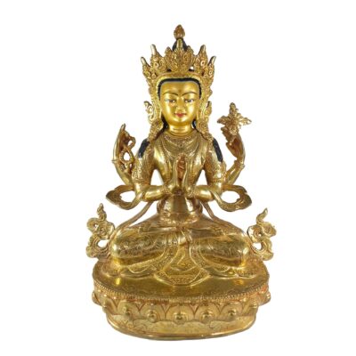 Buddhist Statue of Chenrezig, Full Gold Plated and Painted Face