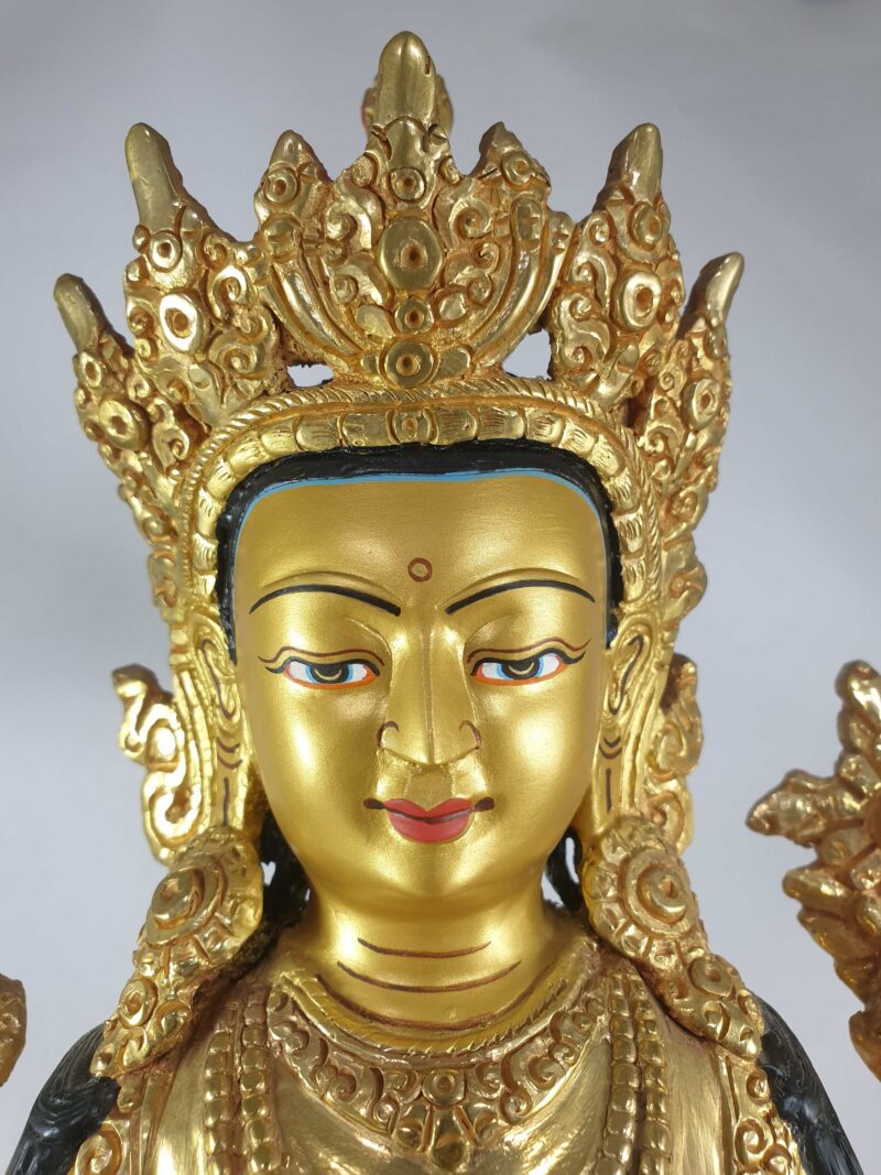 Buddhist Statue of Chenrezig, Full Gold Plated and Painted Face - Image 3