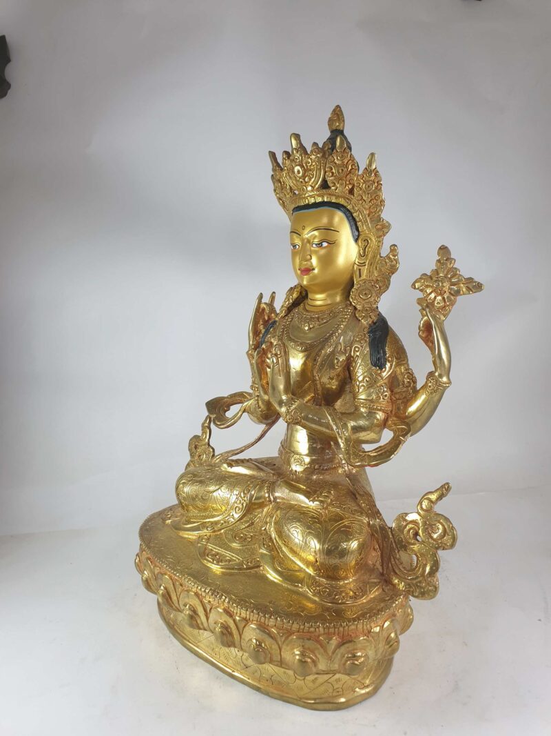 Buddhist Statue of Chenrezig, Full Gold Plated and Painted Face - Image 4