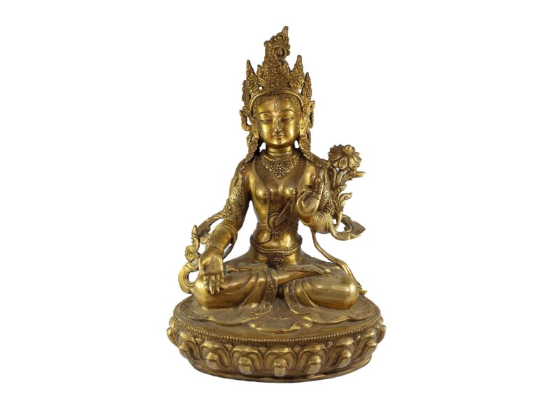 Buddhist Statue of White Tara – Full Gold Plated, Antique Finishing