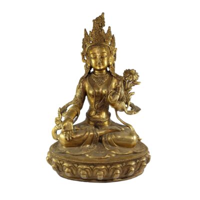 Buddhist Statue of White Tara – Full Gold Plated, Antique Finishing