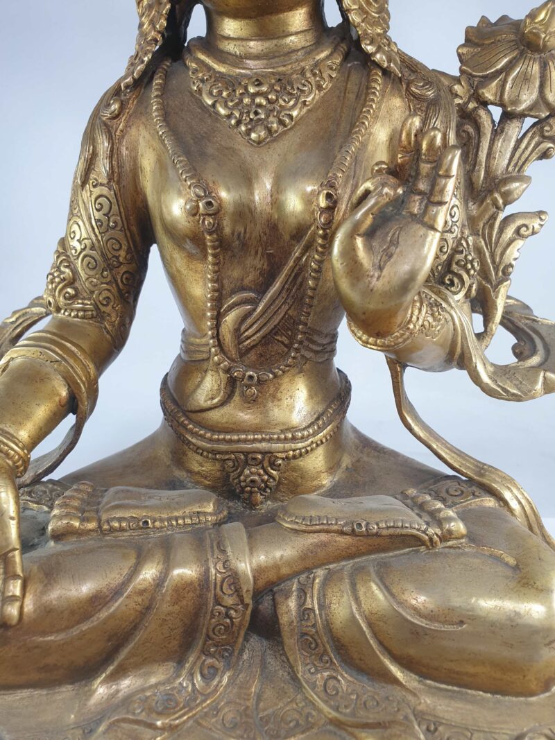 Buddhist Statue of White Tara – Full Gold Plated, Antique Finishing - Image 7