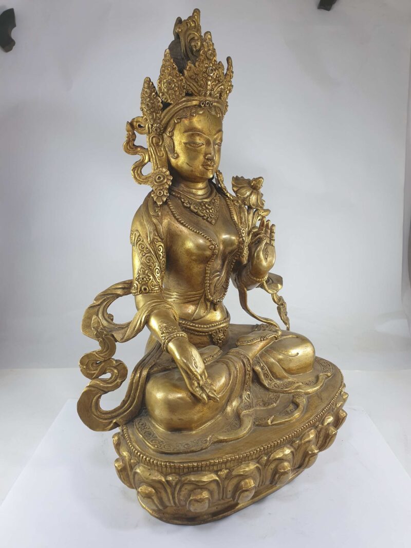 Buddhist Statue of White Tara – Full Gold Plated, Antique Finishing - Image 2