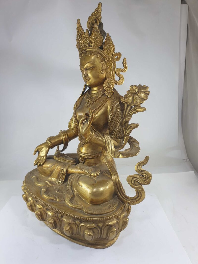 Buddhist Statue of White Tara – Full Gold Plated, Antique Finishing - Image 3