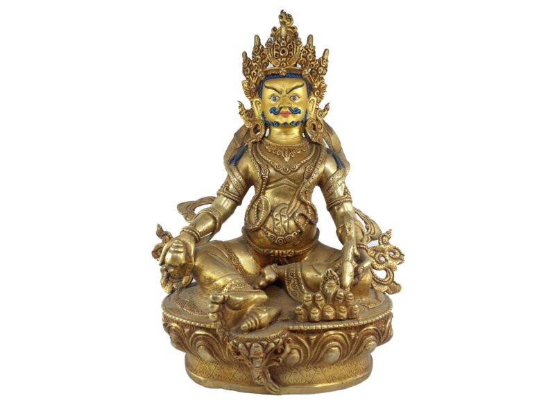 Buddhist Statue of Yellow Jambhala – Full Fire Gold Plated, Painted Face