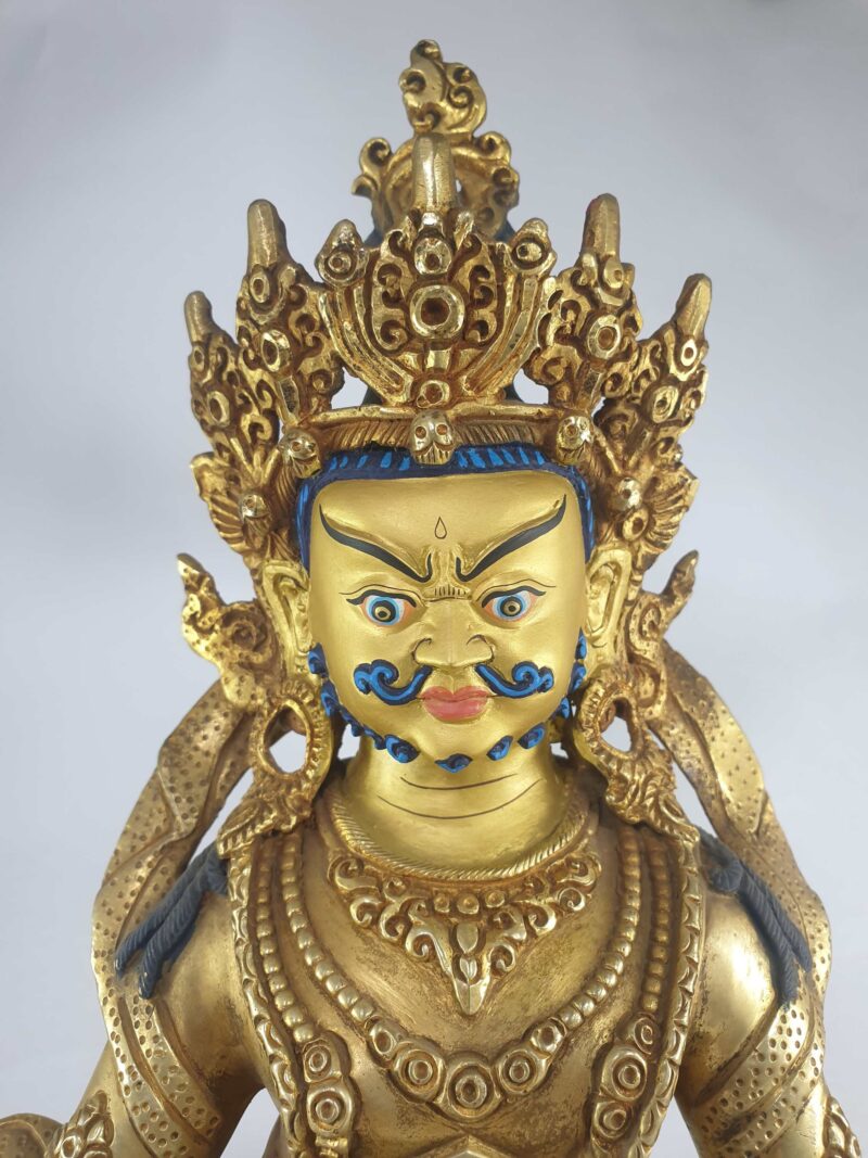 Buddhist Statue of Yellow Jambhala – Full Fire Gold Plated, Painted Face - Image 3