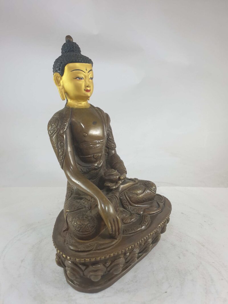 Shakyamuni Buddha Statue – Chocolate Oxidized, Painted Face - Image 2