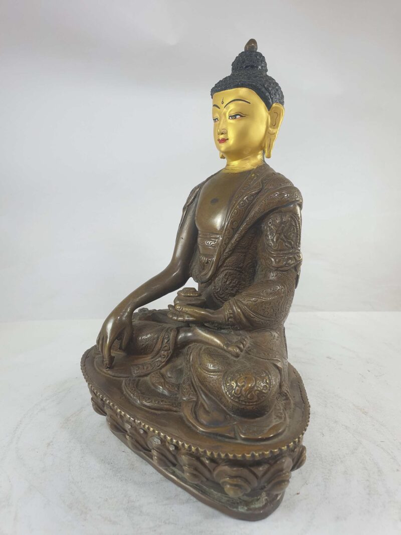 Shakyamuni Buddha Statue – Chocolate Oxidized, Painted Face - Image 3