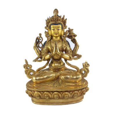 Buddhist Statue of Avalokiteshvara (Chenrezig) – Full Fire Gold Plated, Painted Face
