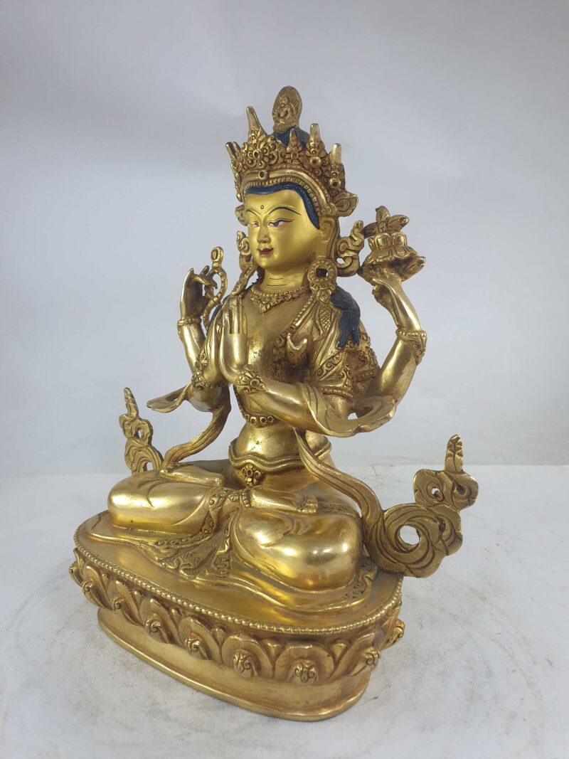 Buddhist Statue of Avalokiteshvara (Chenrezig) – Full Fire Gold Plated, Painted Face - Image 3