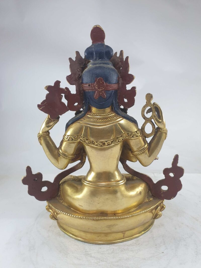 Buddhist Statue of Avalokiteshvara (Chenrezig) – Full Fire Gold Plated, Painted Face - Image 4