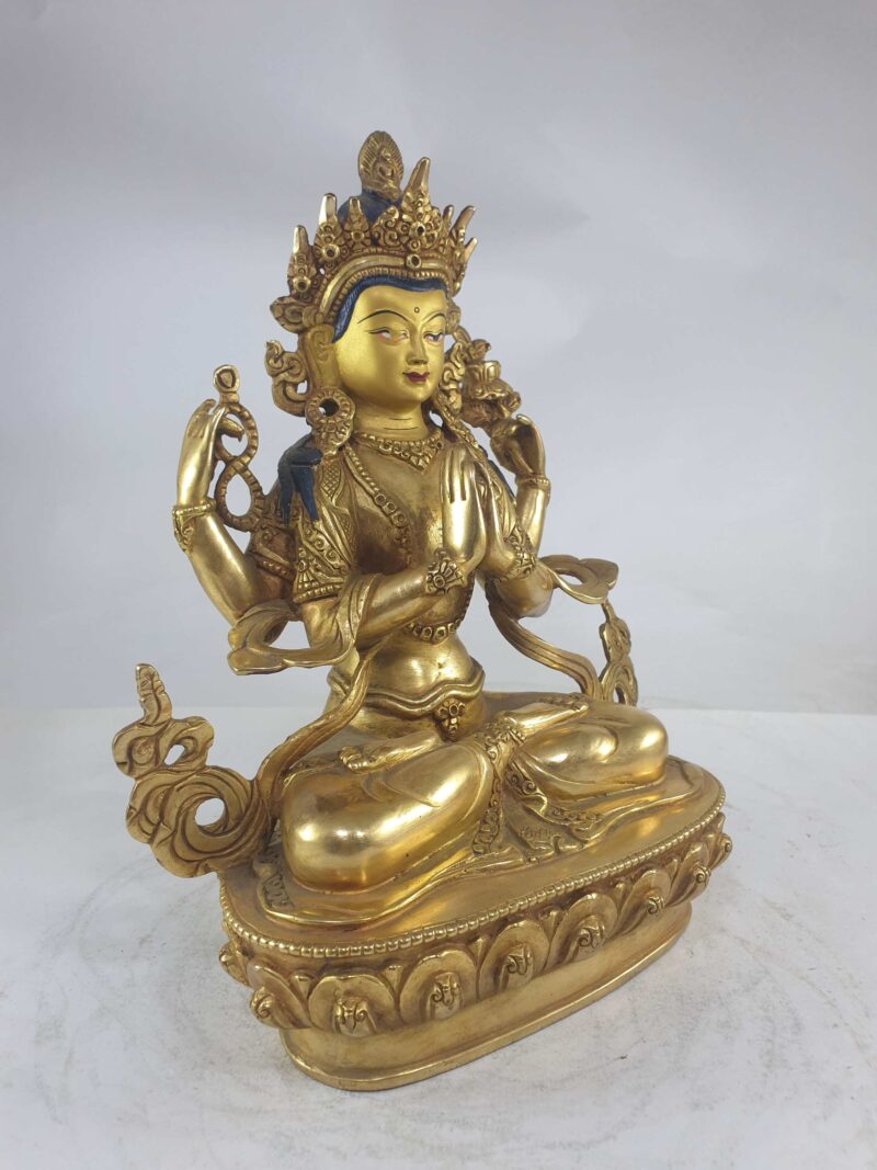 Buddhist Statue of Avalokiteshvara (Chenrezig) – Full Fire Gold Plated, Painted Face - Image 2