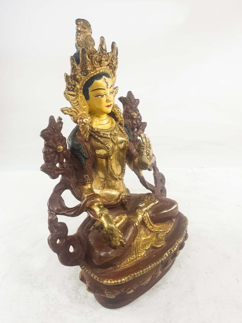 Buddhist Statue of White Tara – Partly Gold Plated, Painted Face - Image 2