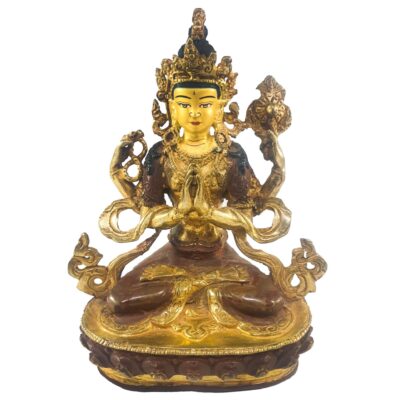 Buddhist Statue of Chenrezig – Partly Gold Plated with Painted Face