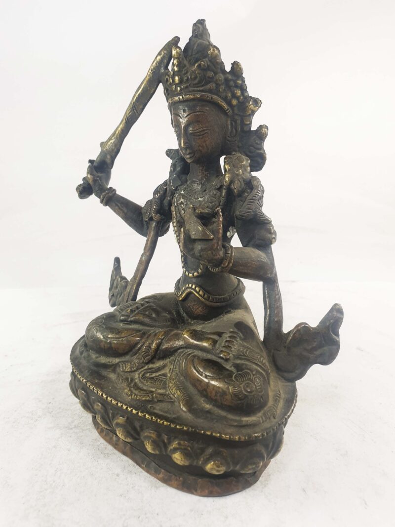 Green Tara Statue – Old Stock, Partly Gold Plated, Gold-Painted Face - Image 3