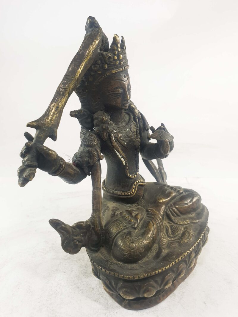 Green Tara Statue – Old Stock, Partly Gold Plated, Gold-Painted Face - Image 2