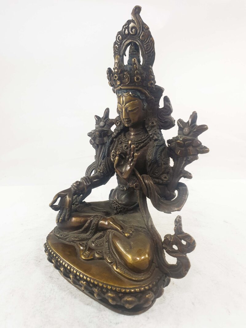 Buddhist Statue of White Tara – Chocolate Oxidized Finish - Image 3