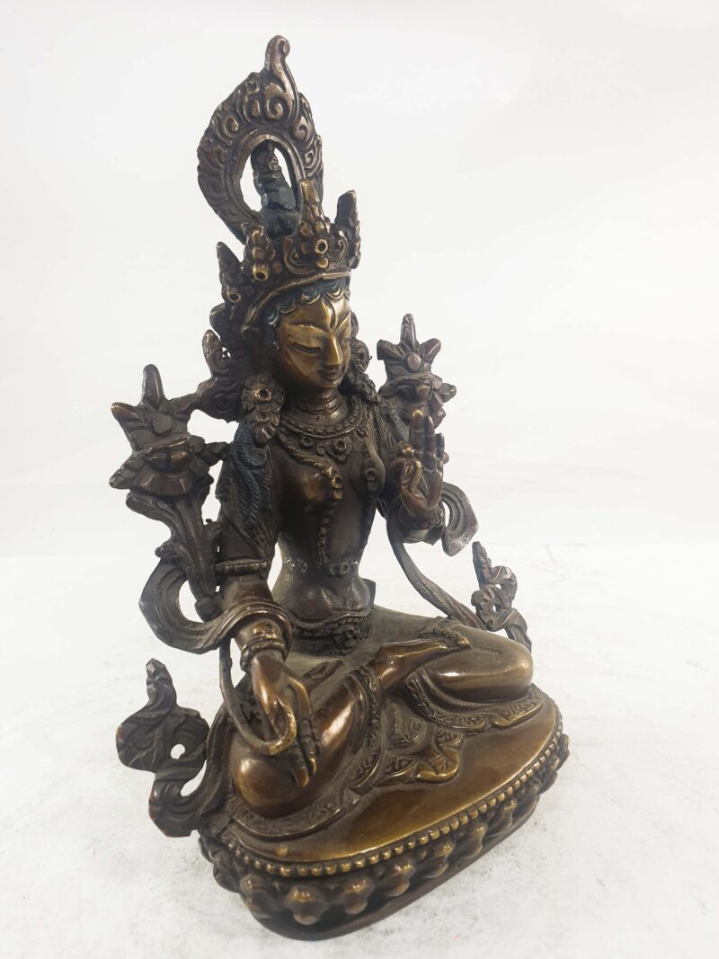 Buddhist Statue of White Tara – Chocolate Oxidized Finish - Image 2