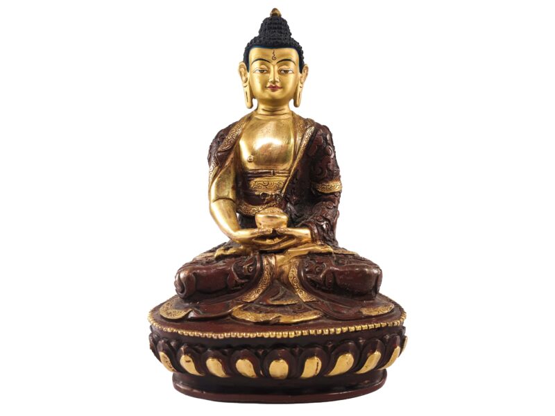Buddhist Statue of Amitabha Buddha – Partly Gold-Plated, Painted Face