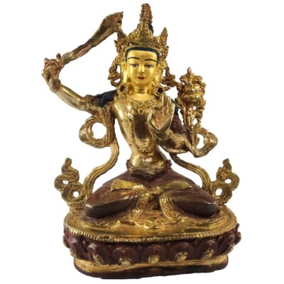 Buddhist Statue of Manjushri – Partly Gold-Plated, Painted Face